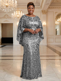 Plus Size Sequin Floral Sheath/Column Scoop Neck Floor-Length Mother of the Bride & Groom Dresses for Women