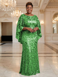 Plus Size Sequin Floral Sheath/Column Scoop Neck Floor-Length Mother of the Bride & Groom Dresses for Women