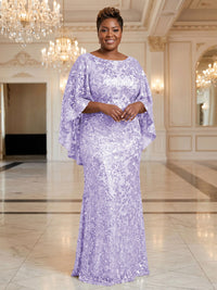 Plus Size Sequin Floral Sheath/Column Scoop Neck Floor-Length Mother of the Bride & Groom Dresses for Women