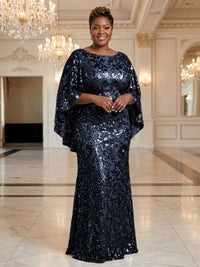 Plus Size Sequin Floral Sheath/Column Scoop Neck Floor-Length Mother of the Bride & Groom Dresses for Women