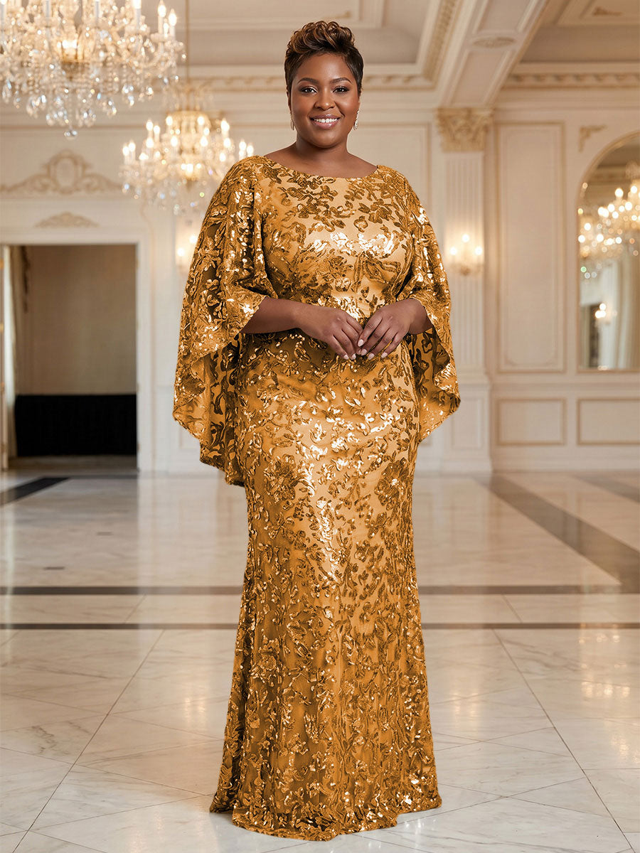 Plus Size Sequin Floral Sheath/Column Scoop Neck Floor-Length Mother of the Bride & Groom Dresses for Women