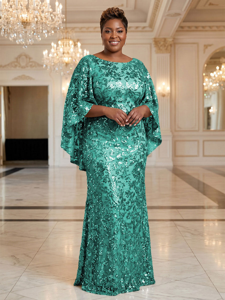 Plus Size Sequin Floral Sheath/Column Scoop Neck Floor-Length Mother of the Bride & Groom Dresses for Women