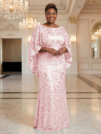 Plus Size Sequin Floral Sheath/Column Scoop Neck Floor-Length Mother of the Bride & Groom Dresses for Women