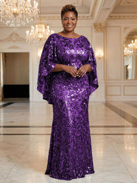 Plus Size Sequin Floral Sheath/Column Scoop Neck Floor-Length Mother of the Bride & Groom Dresses for Women