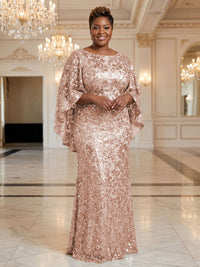 Plus Size Sequin Floral Sheath/Column Scoop Neck Floor-Length Mother of the Bride & Groom Dresses for Women