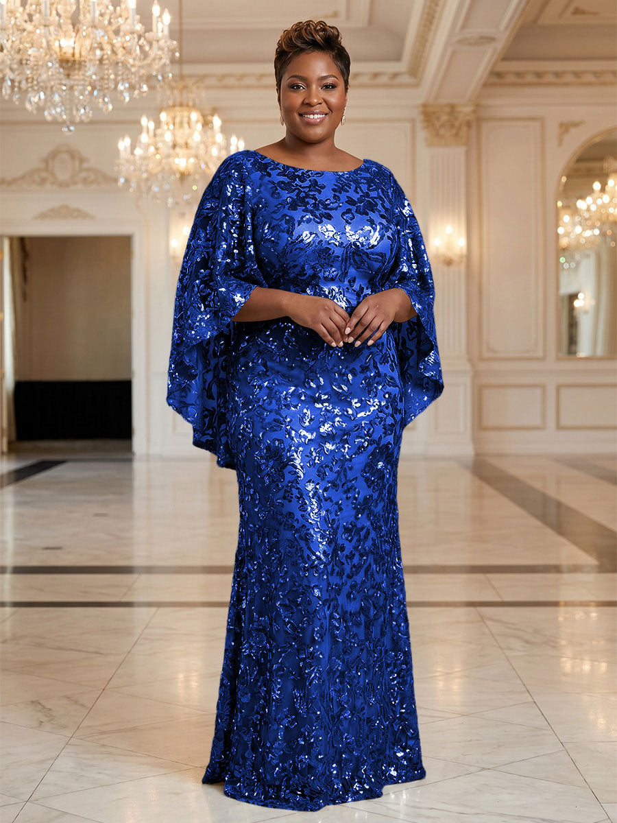 Plus Size Sequin Floral Sheath/Column Scoop Neck Floor-Length Mother of the Bride & Groom Dresses for Women