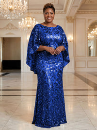 Plus Size Sequin Floral Sheath/Column Scoop Neck Floor-Length Mother of the Bride & Groom Dresses for Women