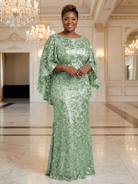 Plus Size Sequin Floral Sheath/Column Scoop Neck Floor-Length Mother of the Bride & Groom Dresses for Women