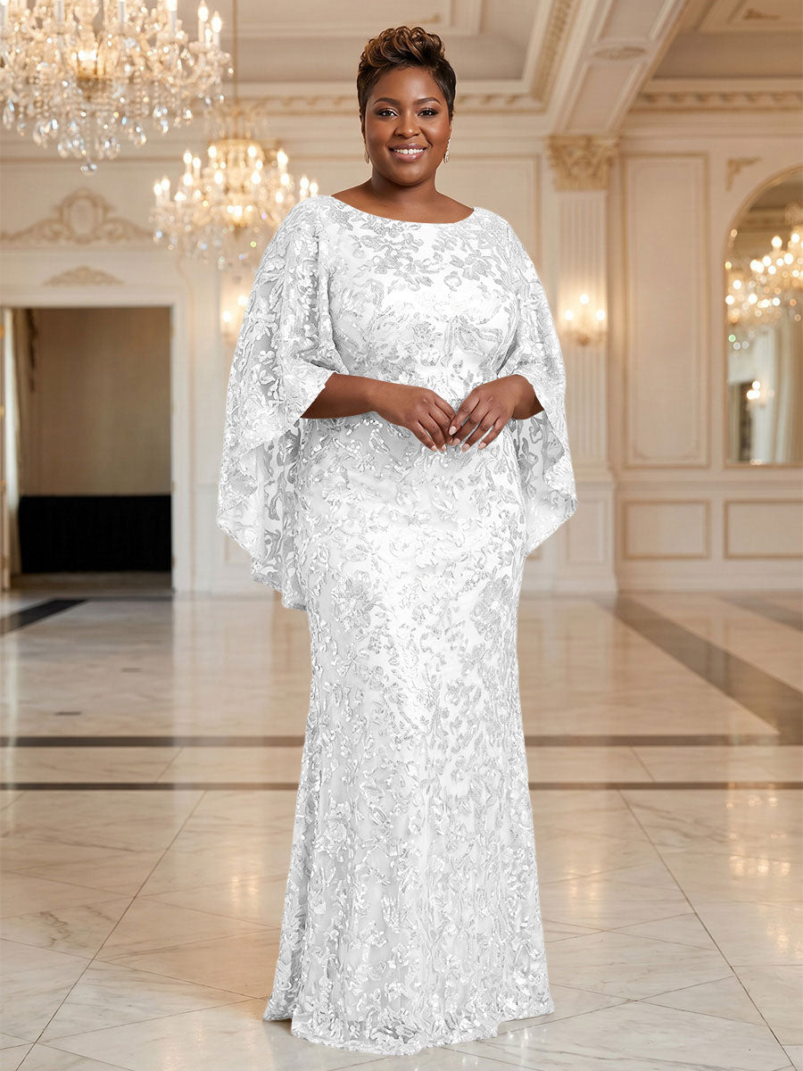 Plus Size Sequin Floral Sheath/Column Scoop Neck Floor-Length Mother of the Bride & Groom Dresses for Women