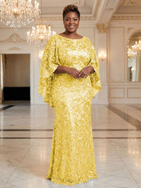 Plus Size Sequin Floral Sheath/Column Scoop Neck Floor-Length Mother of the Bride & Groom Dresses for Women