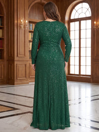 Plus Size Sequin A-Line/Princess V-Neck Floor-Length Mother of the Bride & Groom Dresses with Ruffles & Ruched Waist