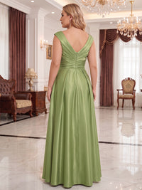 Plus Size Satin A-Line/Princess V-Neck Floor-Length Mother of the Bride & Groom Dresses with Pleats