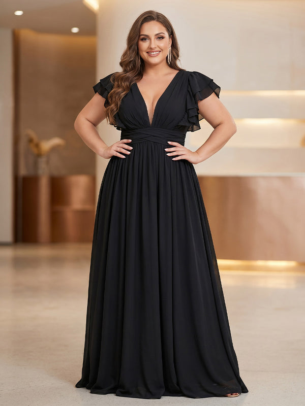 Plus Size Chiffon A-Line/Princess V-Neck Floor-Length Mother of the Bride & Groom Dresses with Pleats