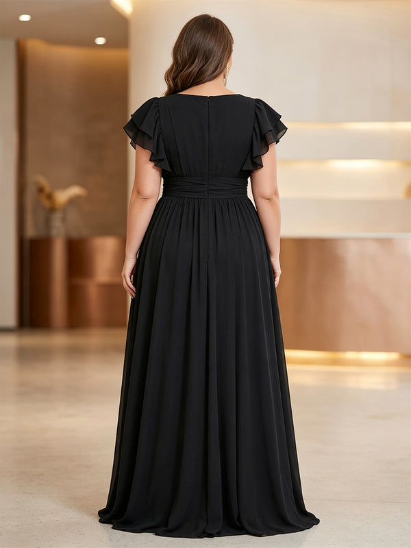Plus Size Chiffon A-Line/Princess V-Neck Floor-Length Mother of the Bride & Groom Dresses with Pleats