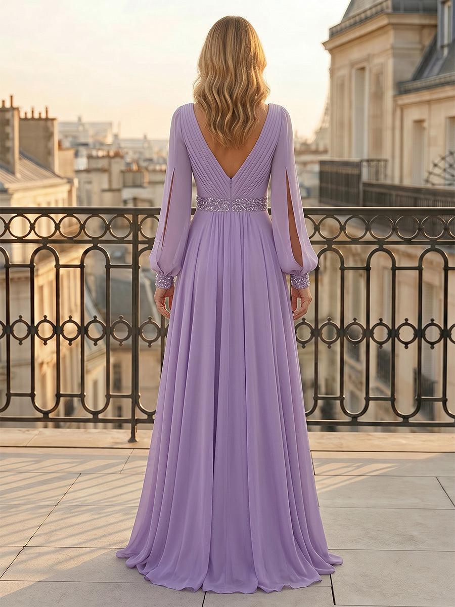 Chiffon A-Line/Princess V-Neck Floor-Length Mother of the Bride & Groom Dresses with Pleats & Slit