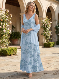 Floral Print A-Line/Princess V-Neck Floor-Length Mother of the Bride & Groom Dresses for Women