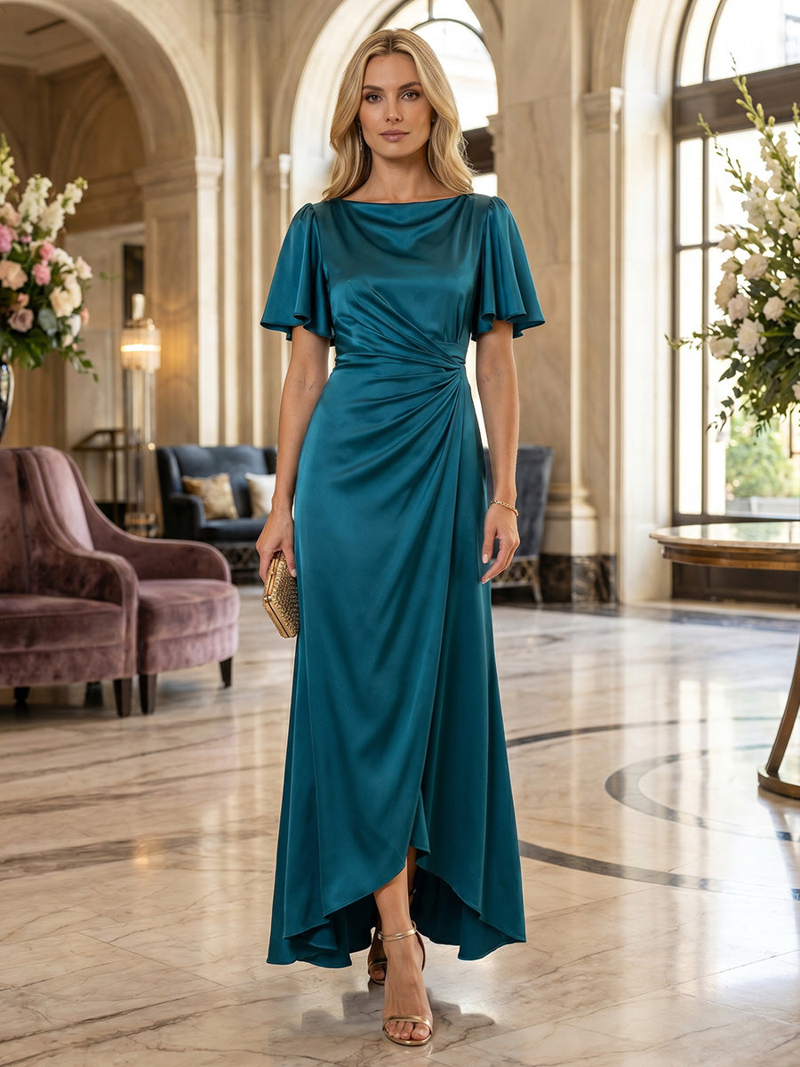 Satin A-Line/Princess Scoop Neck Floor-Length Mother of the Bride & Groom Dresses with Ruched Waist