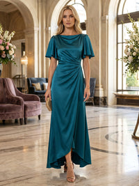 Satin A-Line/Princess Scoop Neck Floor-Length Mother of the Bride & Groom Dresses with Ruched Waist