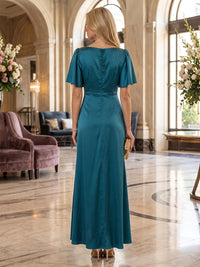 Satin A-Line/Princess Scoop Neck Floor-Length Mother of the Bride & Groom Dresses with Ruched Waist