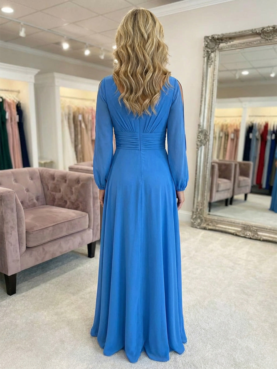 Chiffon A-Line/Princess V-Neck Floor-Length Mother of the Bride & Groom Dresses with Pleats