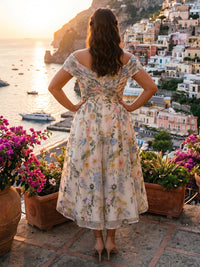 Plus Size Lace Embroidery A-Line/Princess Off Shoulder Tea-Length Mother of the Bride & Groom Dresses with Pleats