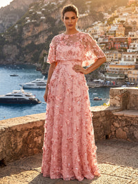 Plus Size Sequin Floral A-Line/Princess Scoop Neck Maxi Mother of the Bride & Groom Dresses with 3D Flowers & Pleats