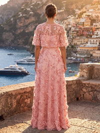 Plus Size Sequin Floral A-Line/Princess Scoop Neck Maxi Mother of the Bride & Groom Dresses with 3D Flowers & Pleats