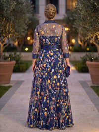 Plus Size Lace Embroidery A-Line/Princess V-Neck Maxi Mother of the Bride & Groom Dresses with Belt & Slit