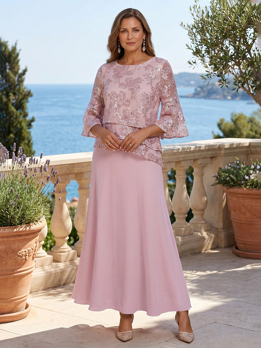 Plus Size Chiffon A-Line/Princess Scoop Neck Maxi Mother of the Bride & Groom Dresses with Sequin Floral Bodice