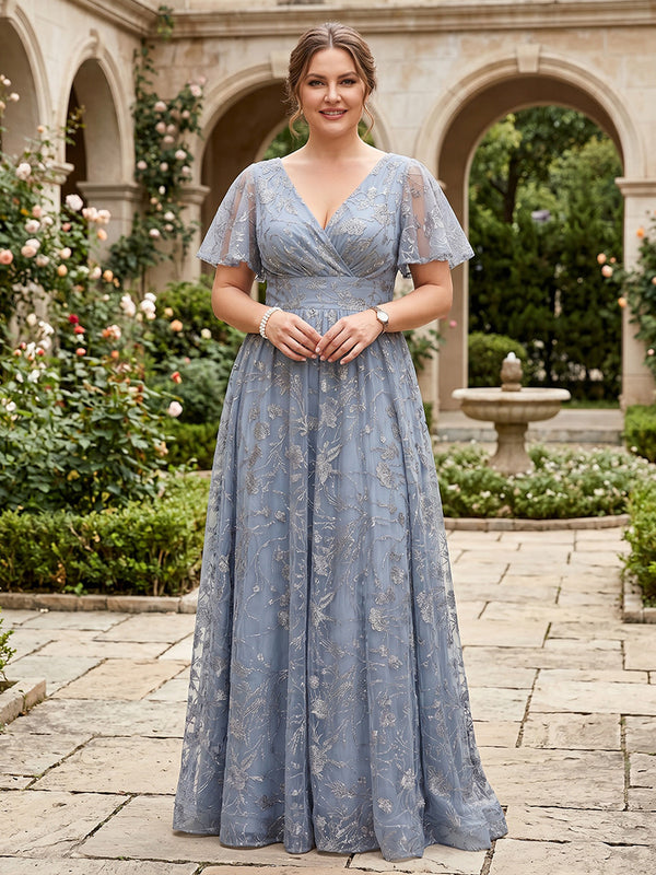 Plus Size Lace A-Line/Princess V-Neck Floor-Length Mother of the Bride & Groom Dresses with Pleats