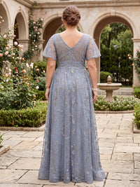 Plus Size Lace A-Line/Princess V-Neck Floor-Length Mother of the Bride & Groom Dresses with Pleats
