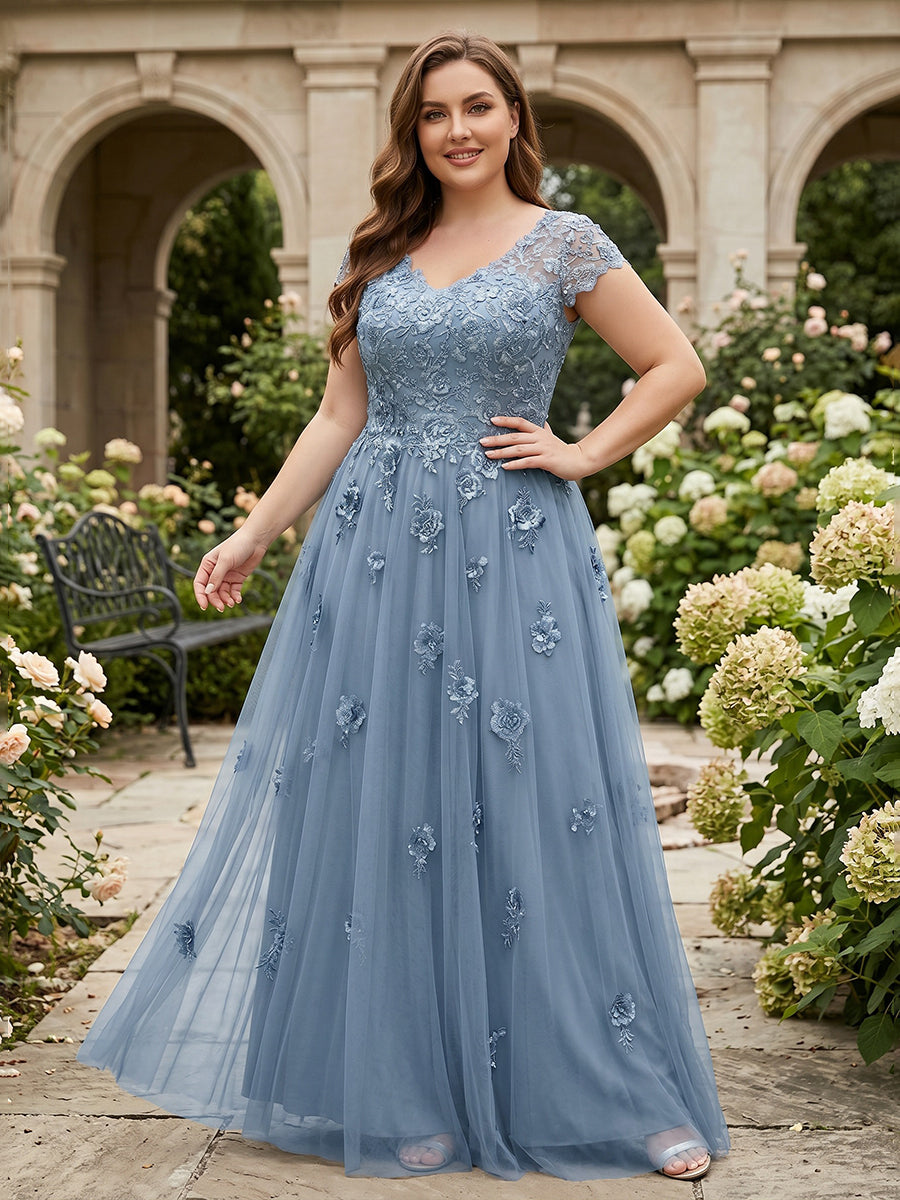 Plus Size Chiffon A-Line/Princess V-Neck Floor-Length Mother of the Bride & Groom Dresses with Lace Appliques & Pleats