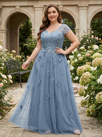 Plus Size Chiffon A-Line/Princess V-Neck Floor-Length Mother of the Bride & Groom Dresses with Lace Appliques & Pleats