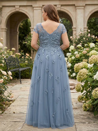 Plus Size Chiffon A-Line/Princess V-Neck Floor-Length Mother of the Bride & Groom Dresses with Lace Appliques & Pleats