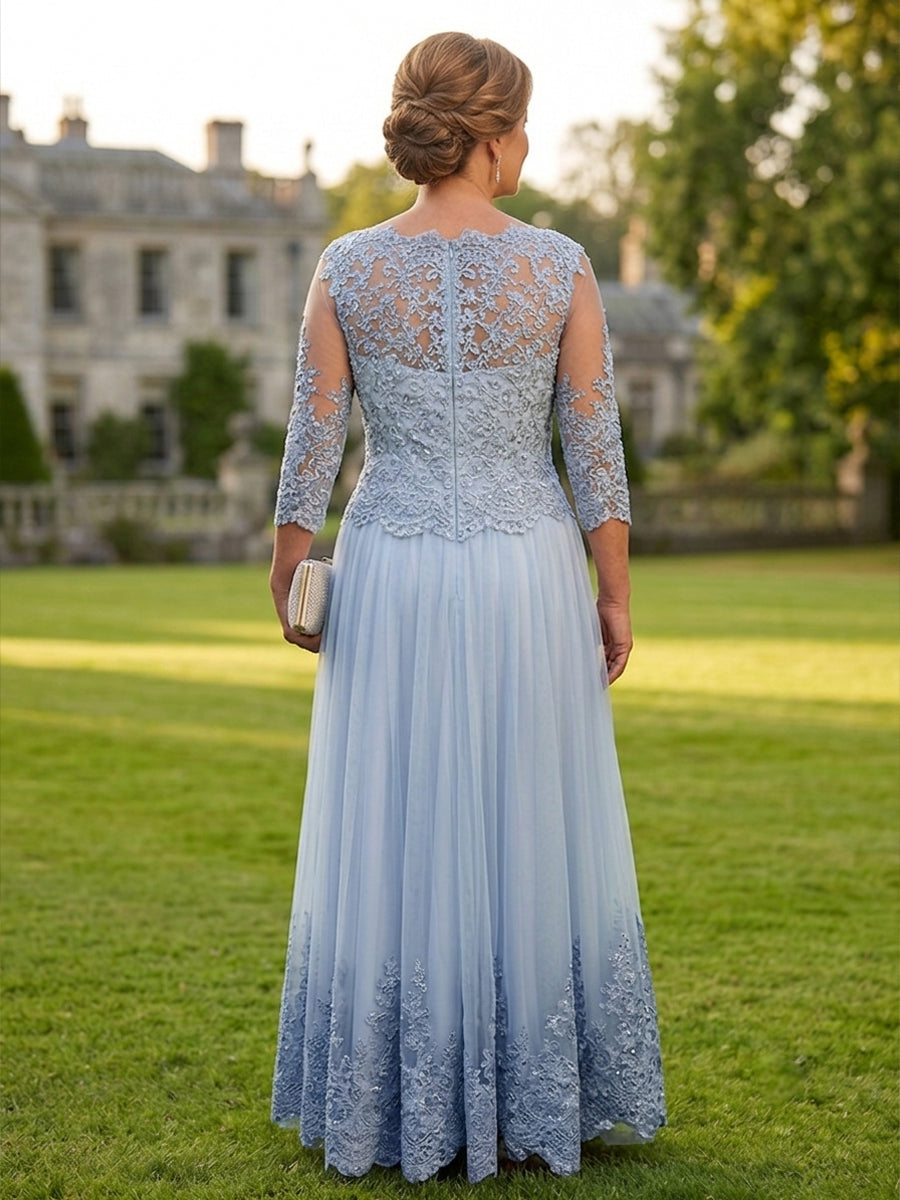 Plus Size Lace A-Line/Princess Scoop Neck Floor-Length Mother of the Bride & Groom Dresses with Pleats