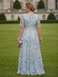 Plus Size Sequin Floral A-Line/Princess V-Neck Floor-Length Mother of the Bride & Groom Dresses with 3D Flowers