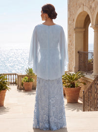 Plus Size Lace Embroidery Sheath/Column Scoop Neck Floor-Length Mother of the Bride & Groom Dresses with Chiffon Cape