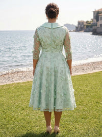 Plus Size Sequin Floral A-Line/Princess V-Neck Tea-Length Mother of the Bride & Groom Dresses with 3D Flowers