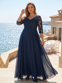 Plus Size Chiffon A-Line/Princess V-Neck Floor-Length Mother of the Bride & Groom Dresses with Lace Appliques & Pleats