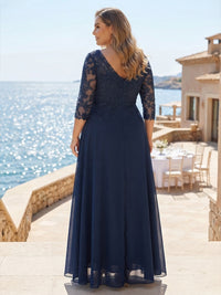 Plus Size Chiffon A-Line/Princess V-Neck Floor-Length Mother of the Bride & Groom Dresses with Lace Appliques & Pleats