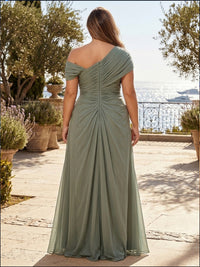 Plus Size Chiffon A-Line/Princess Off Shoulder Floor-Length Mother of the Bride & Groom Dresses with Pleats