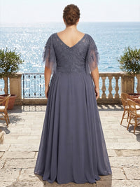 Plus Size Chiffon A-Line/Princess V-Neck Floor-Length Mother of the Bride & Groom Dresses with Lace Appliques & Pleats