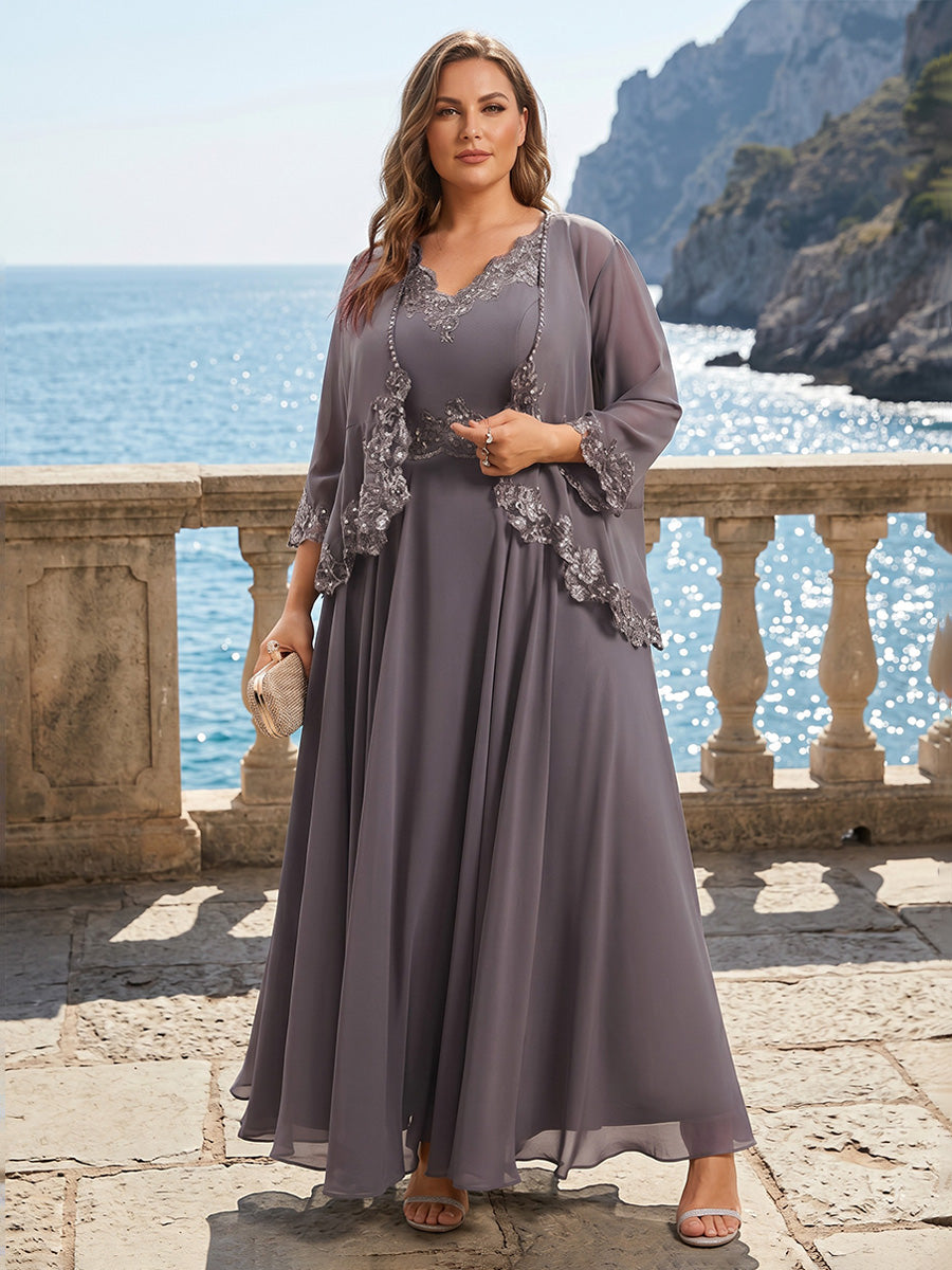 Plus Size Chiffon A-Line/Princess V-Neck Floor-Length Mother of the Bride & Groom Dresses with Pleats