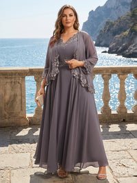 Plus Size Chiffon A-Line/Princess V-Neck Floor-Length Mother of the Bride & Groom Dresses with Pleats