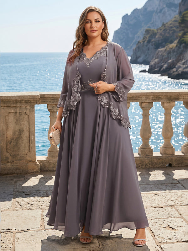 Plus Size Chiffon A-Line/Princess V-Neck Floor-Length Mother of the Bride & Groom Dresses with Pleats