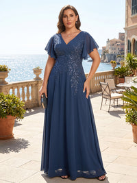 Plus Size Chiffon A-Line/Princess V-Neck Floor-Length Mother of the Bride & Groom Dresses with Lace Appliques