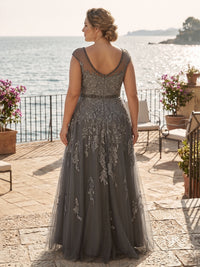 Plus Size Sequin Floral A-Line/Princess Scoop Neck Floor-Length Mother of the Bride & Groom Dresses with Pleats