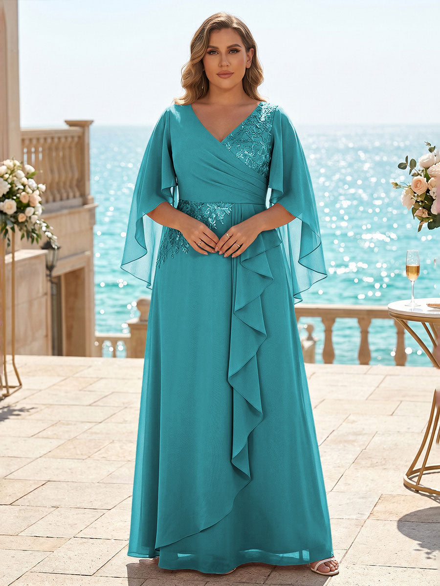 Plus Size Chiffon A-Line/Princess V-Neck Floor-Length Mother of the Bride & Groom Dresses with Ruffles