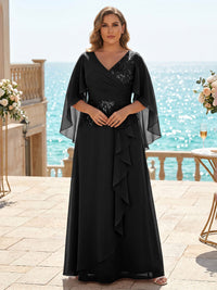 Plus Size Chiffon A-Line/Princess V-Neck Floor-Length Mother of the Bride & Groom Dresses with Ruffles