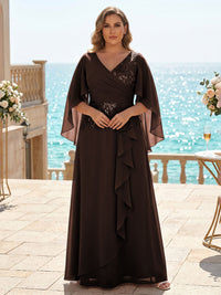 Plus Size Chiffon A-Line/Princess V-Neck Floor-Length Mother of the Bride & Groom Dresses with Ruffles